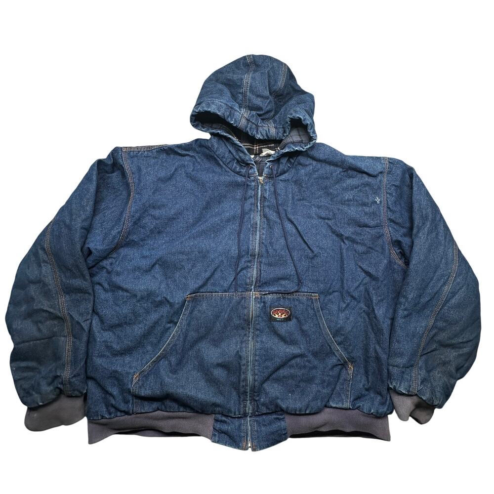 Rasco FR Blue Denim Jacket Fire Resistant Mens 3XL Flannel Lined Hooded Full Zip